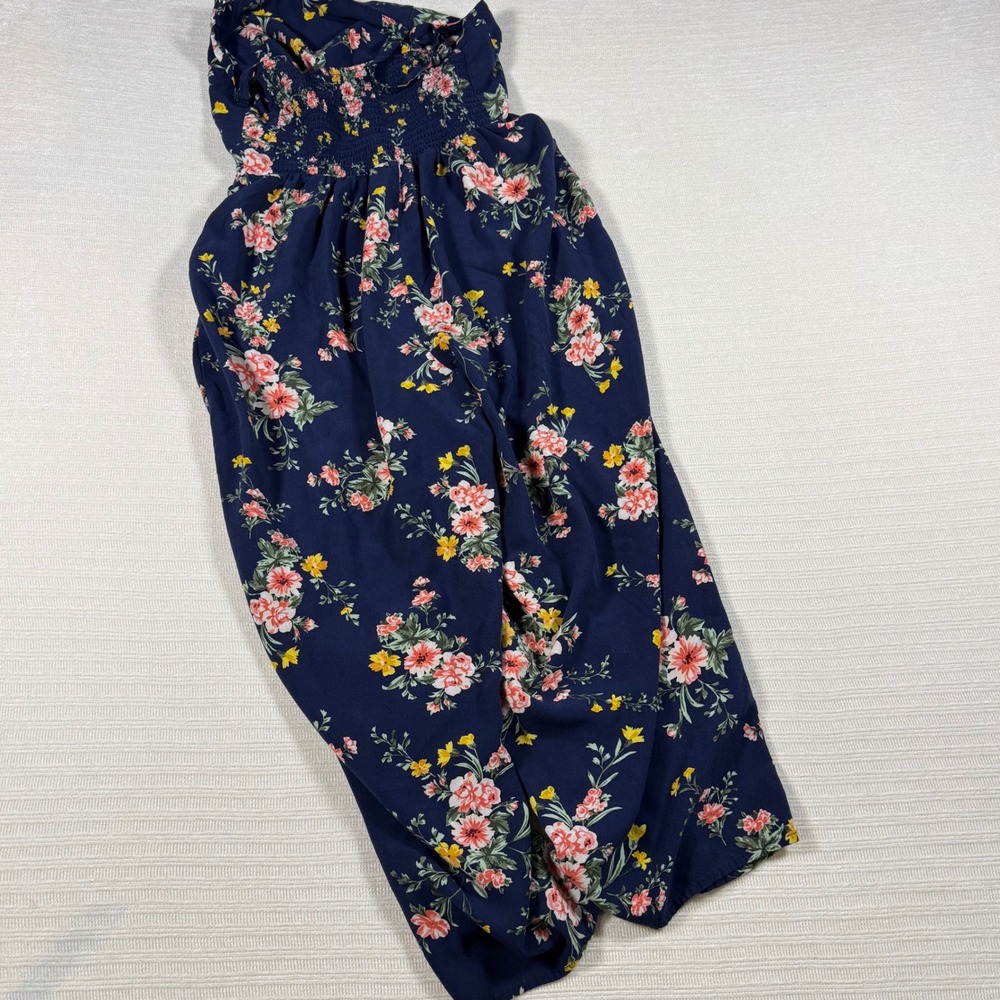 Old Navy Navy Blue Floral Cami Jumpsuit Small Wide Leg Smocked Back 551849-05